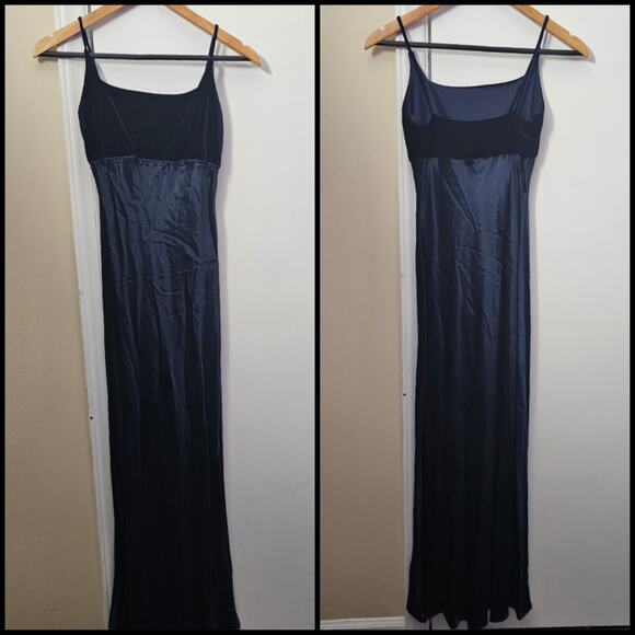 hyphen Whimsigoth Navy Satin Maxi Gown Sz Sm Dark Romantic Y2K Beaded Velour - Picture 1 of 6